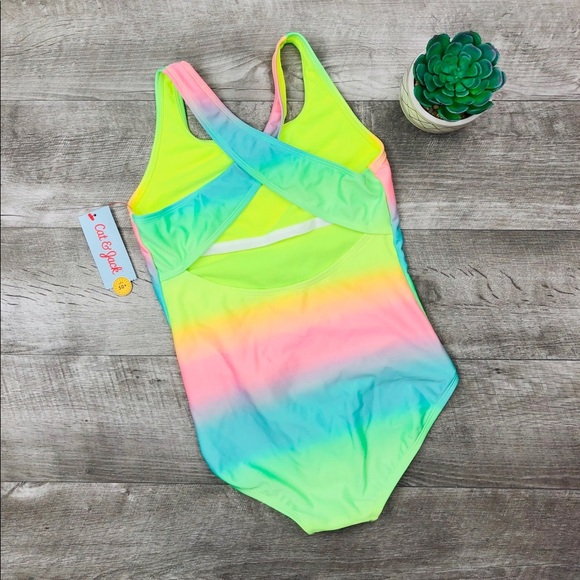 NWT CAT AND JACK PINEAPPLE NEON COLOR SWIMSUIT - Picture 2 of 5